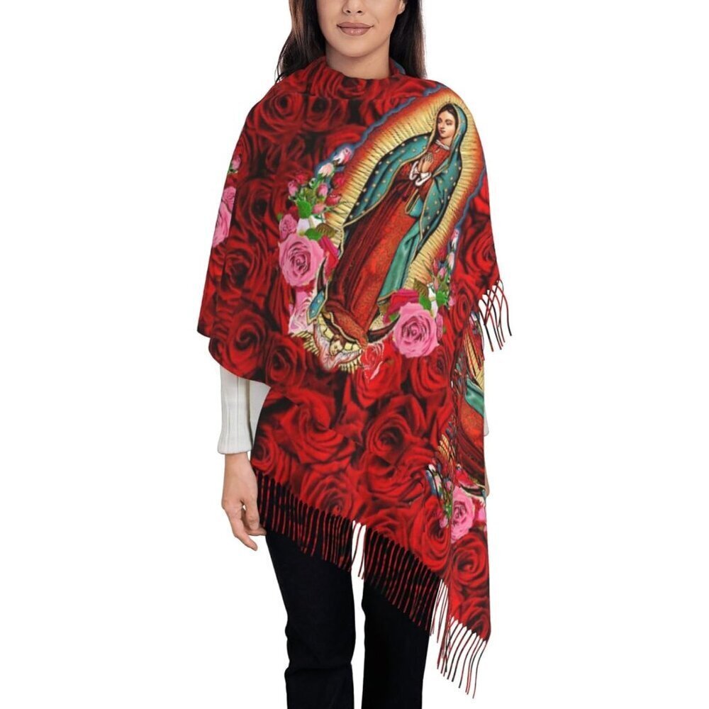 Women's Cotton Virgen de Guadalupe Shawl Scarf Catholic Religious Gift